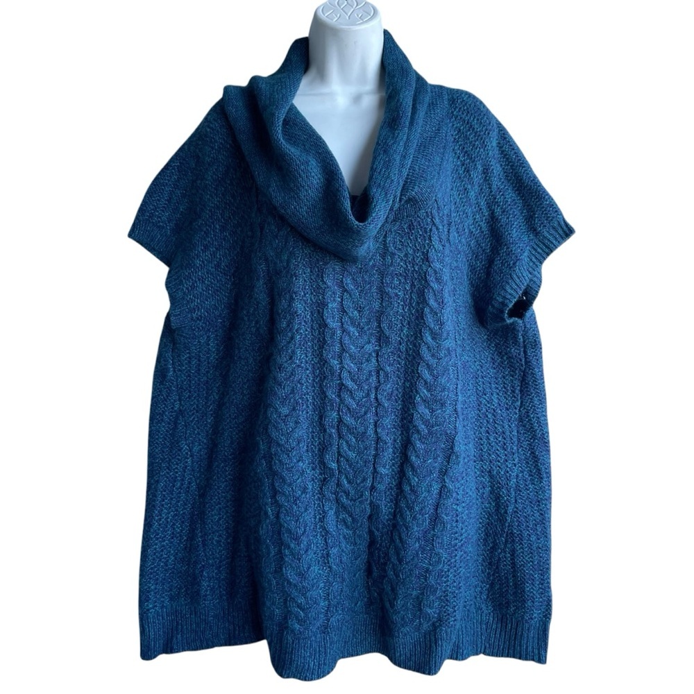 WORTHINGTON Cowl Neck Cable-Knit Tunic Sweater Short Sleeve Women's 3X Teal Blue